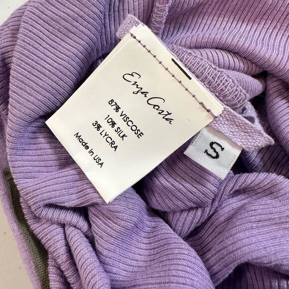 NWT Enza Costa Purple Ribbed Silk Blend Halter Keyhole Bodysuit Size S - MSRP $1 - Picture 9 of 10